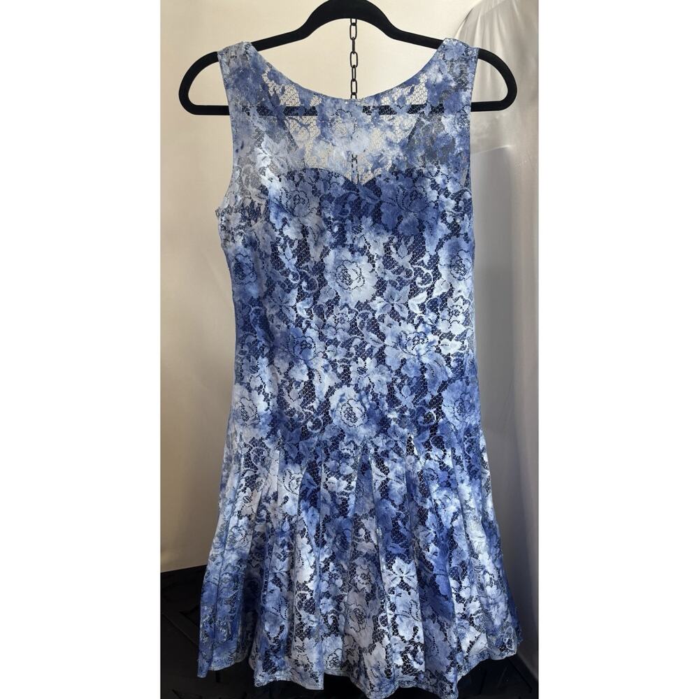 Betsey Johnson Blue Lace Fit Flare Dress‎ Womens 6 Floral Skater Party